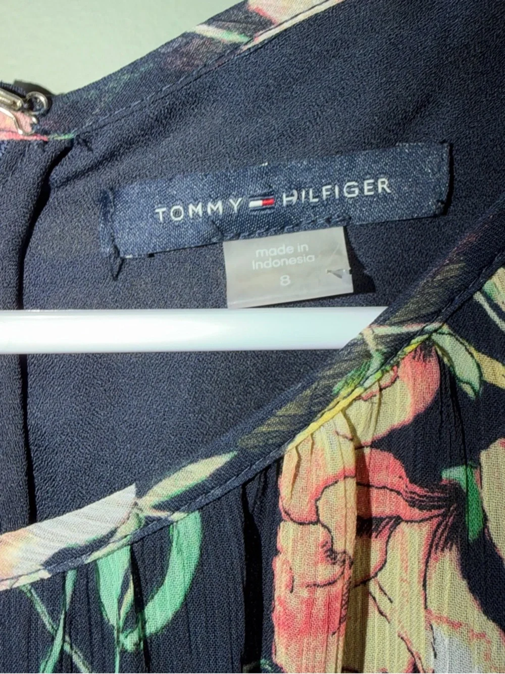 Tommy Hilfiger Women’s Blue Pink Floral Printed Ruffled Wide Leg Jumpsuit Size 8